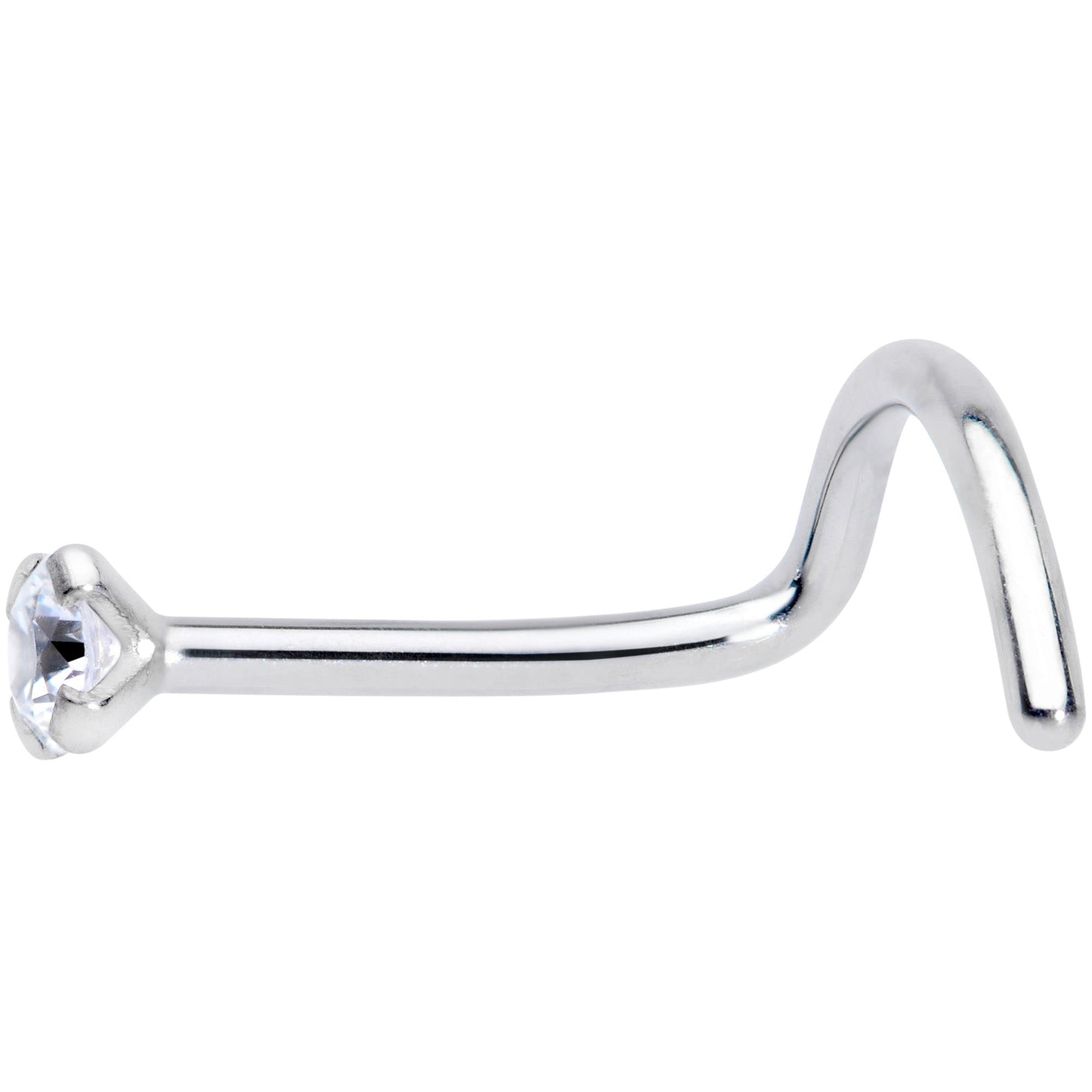 20G 5/16 Clear 2mm CZ Gem Grade 23 Titanium Left Side Nose Screw