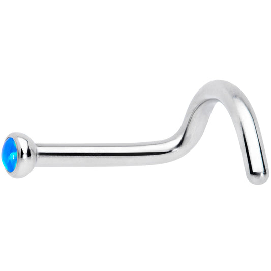 18G 7mm Blue 2mm Synthetic Opal Titanium Left Nose Ring Screw