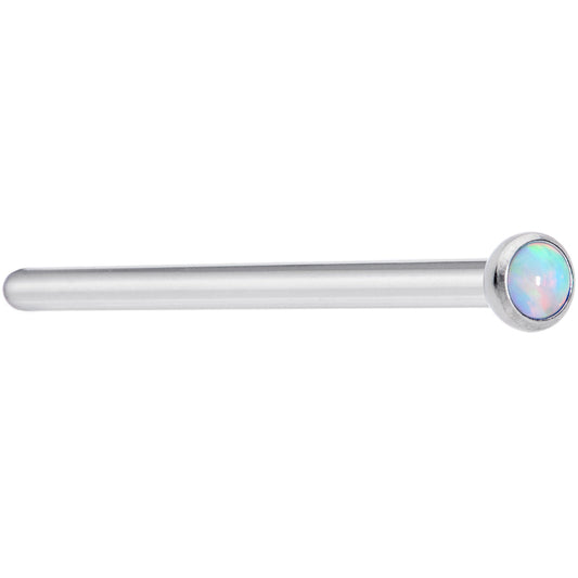18G 3/4 White 2mm Synthetic Opal Titanium Fishtail Nose Ring