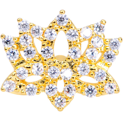 16G 1/4 Clear CZ Gem Gold Tone Lotus Flower Cartilage Tragus