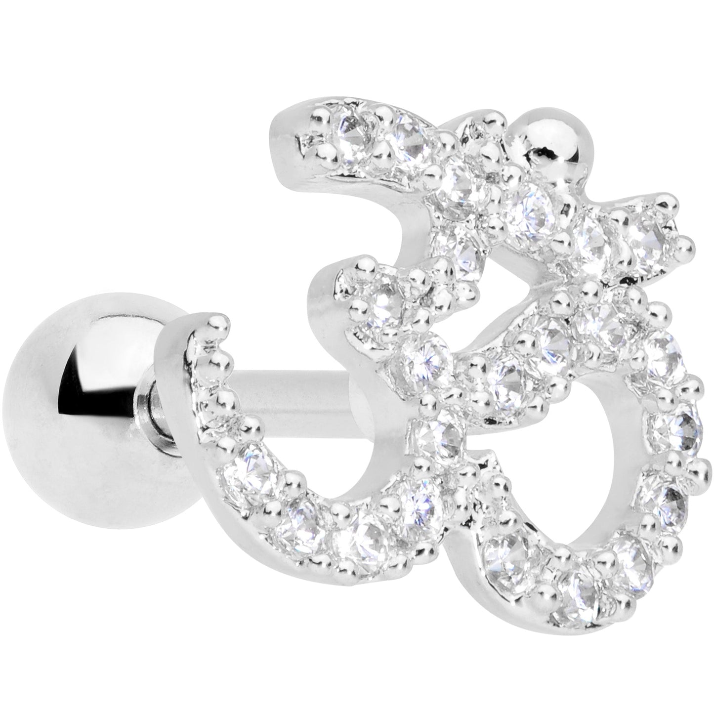 16G 1/4 Clear CZ Gem Amazing Om Cartilage Tragus