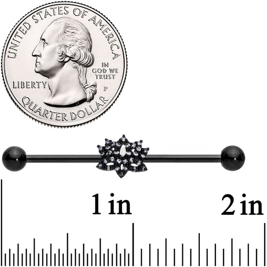 14G Clear CZ Gem Black Lotus Flower Industrial Barbell 38mm