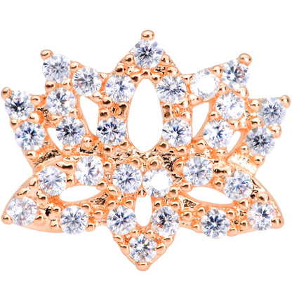 18G 3/8 Clear CZ Gem Rose Gold Tone Lotus Flower Nose Hoop