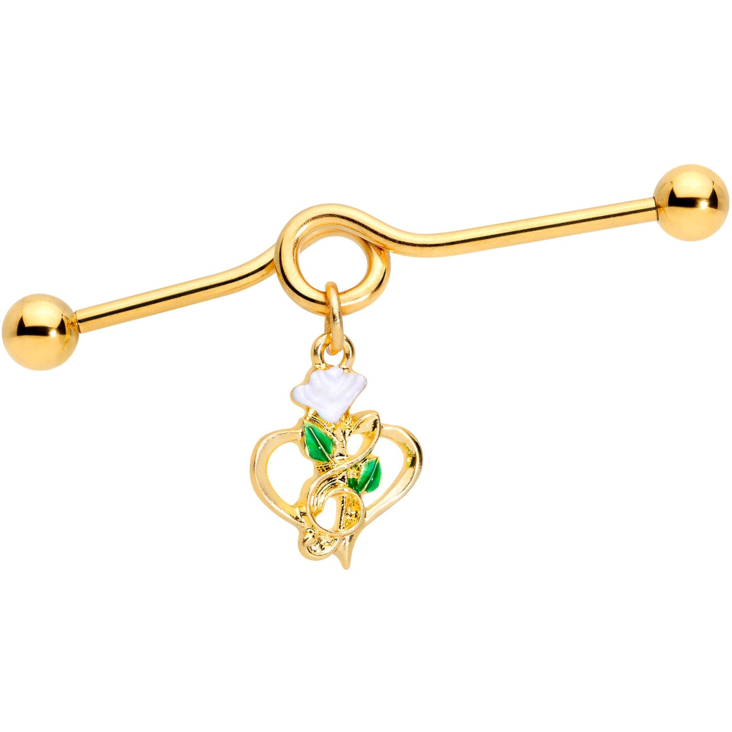 14G Gold Tone Heart Music Valentine Dangle Project Barbell 38mm