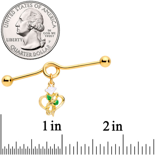 14G Gold Tone Heart Music Valentine Dangle Project Barbell 38mm