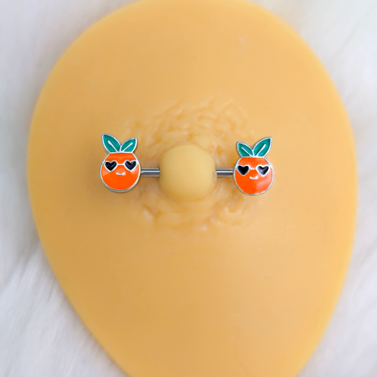14G 5/8 Citrus Fun Orange Fruit Barbell Nipple Ring Set