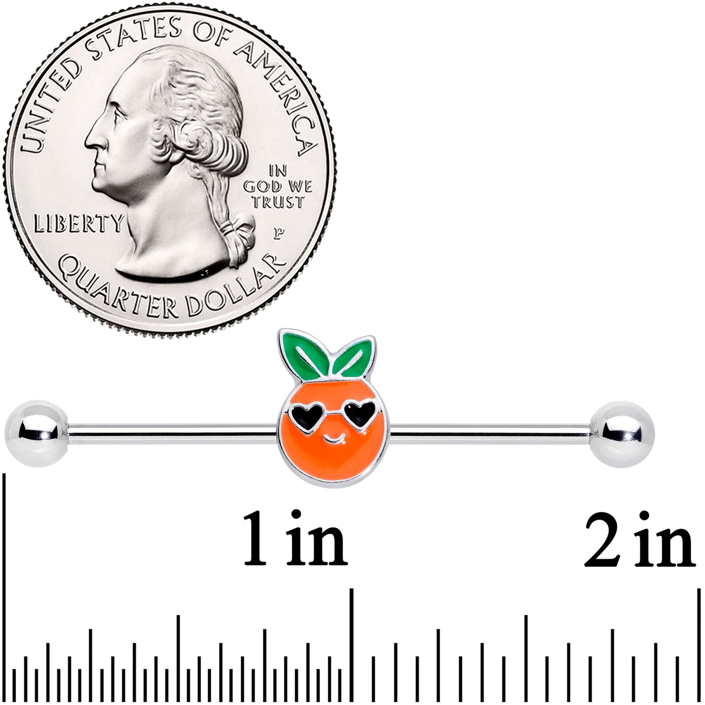 14G Citrus Fun Orange Fruit Industrial Barbell 38mm
