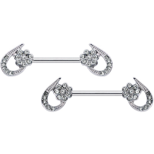 14G 5/8 Clear Gem Heart Flower Barbell Nipple Ring Set
