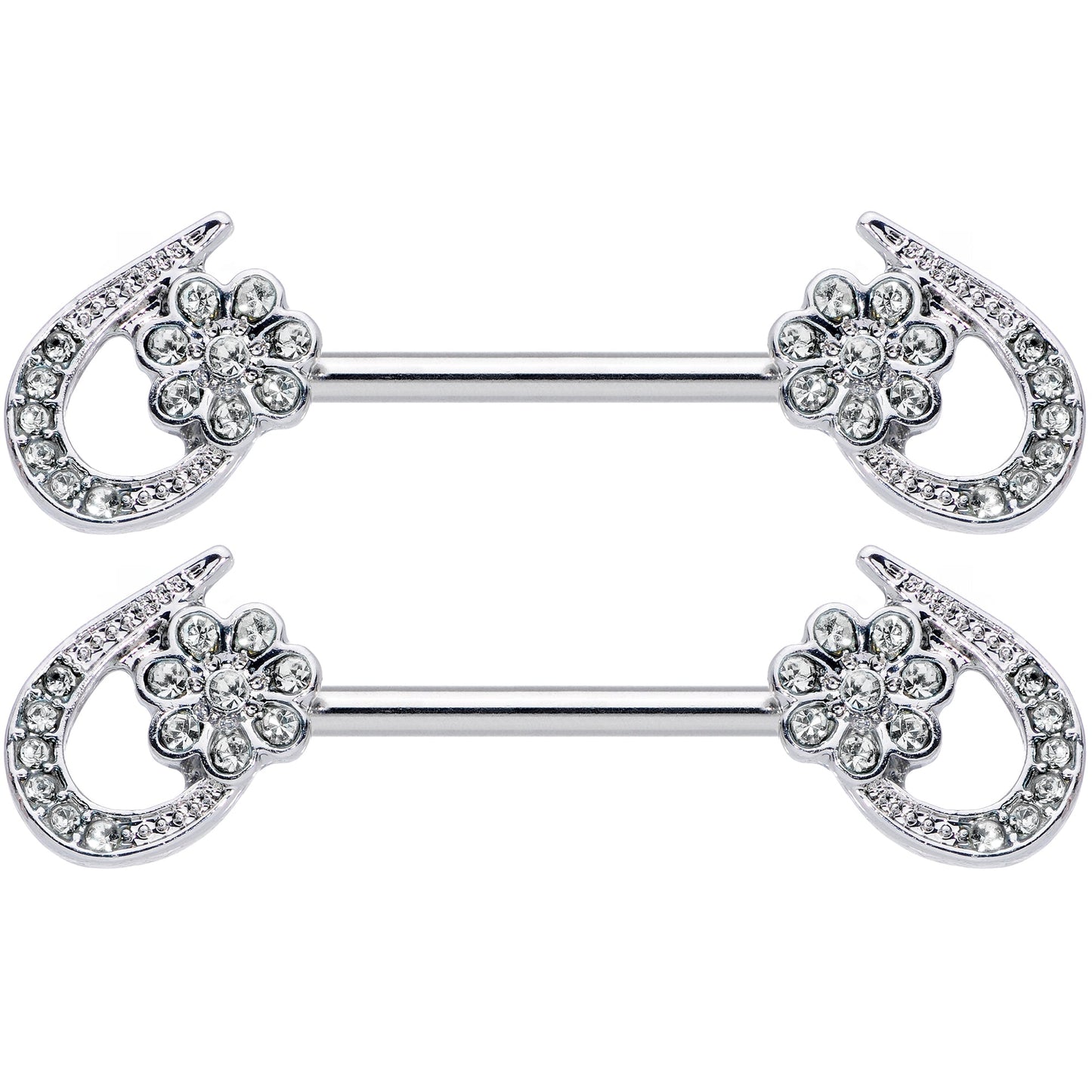 14G 5/8 Clear Gem Heart Flower Barbell Nipple Ring Set
