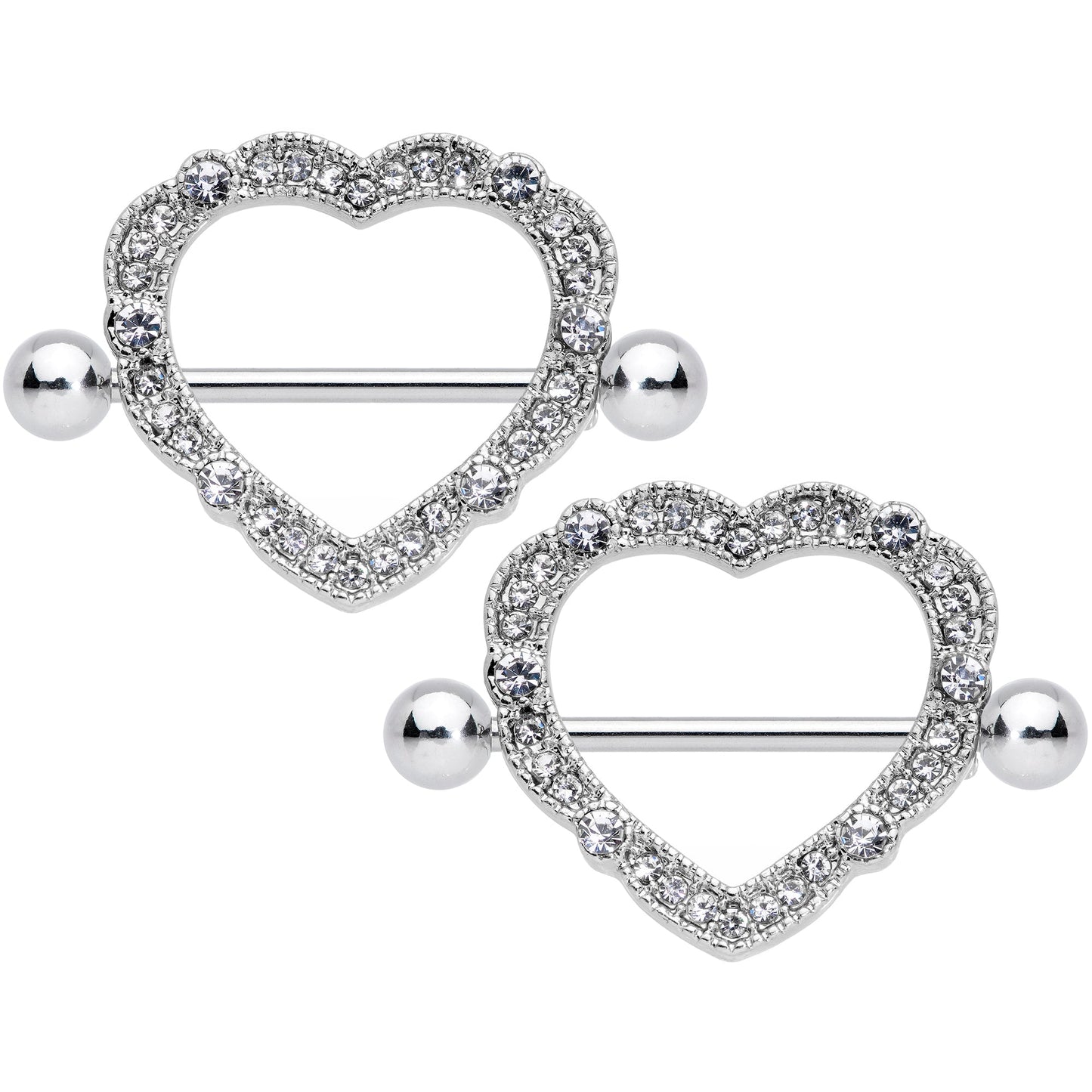 14G 9/16 Clear Gem Love Hearts Nipple Shield Set