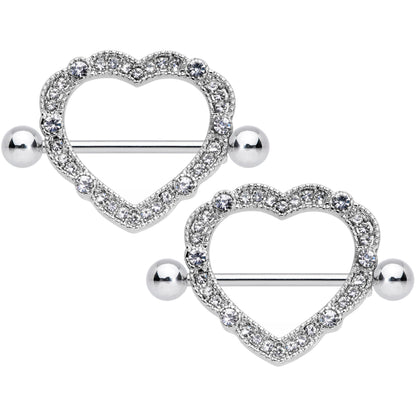14G 9/16 Clear Gem Love Hearts Nipple Shield Set