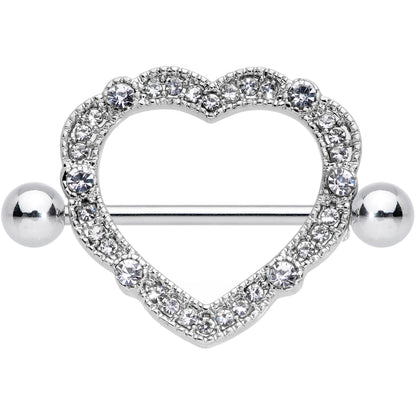 14G 9/16 Clear Gem Love Hearts Nipple Shield Set