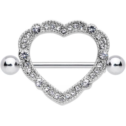14G 9/16 Clear Gem Love Hearts Nipple Shield Set