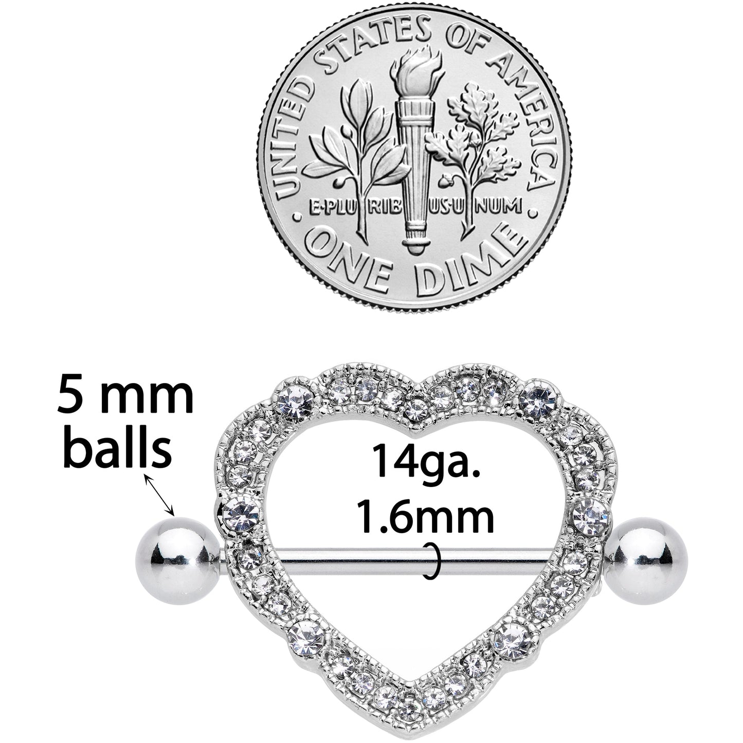 14G 9/16 Clear Gem Love Hearts Nipple Shield Set