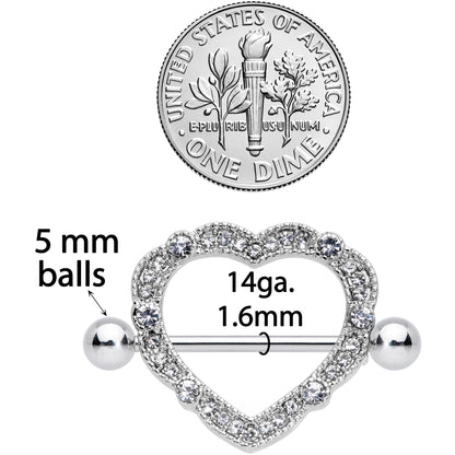 14G 9/16 Clear Gem Love Hearts Nipple Shield Set