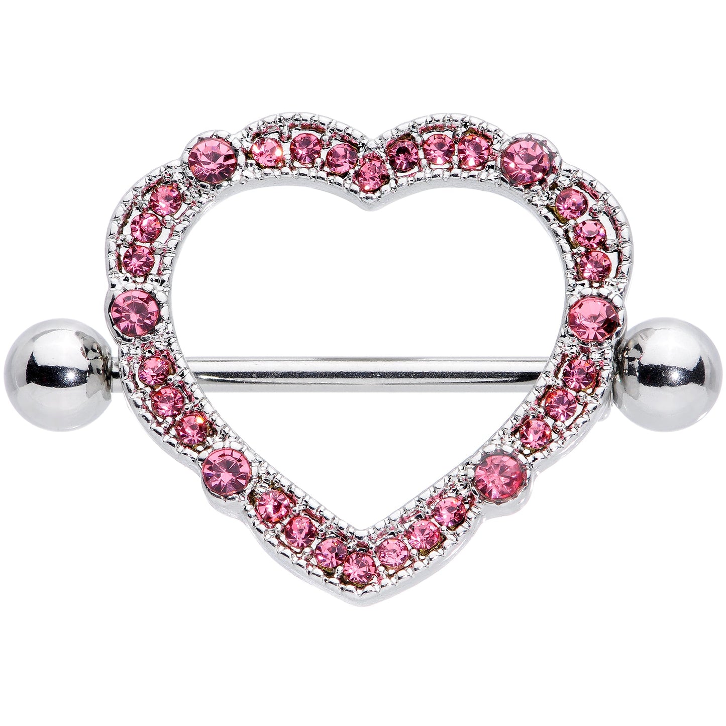 14G 9/16 Pink Gem Love Hearts Nipple Shield Set