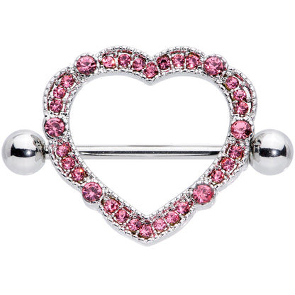 14G 9/16 Pink Gem Love Hearts Nipple Shield Set