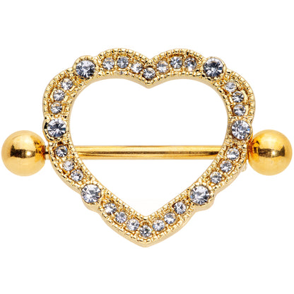 14G 9/16 Clear Gem Gold Tone Love Hearts Nipple Shield Set