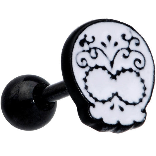16G 1/4 Black White Calavera Sugar Skull Cartilage Tragus