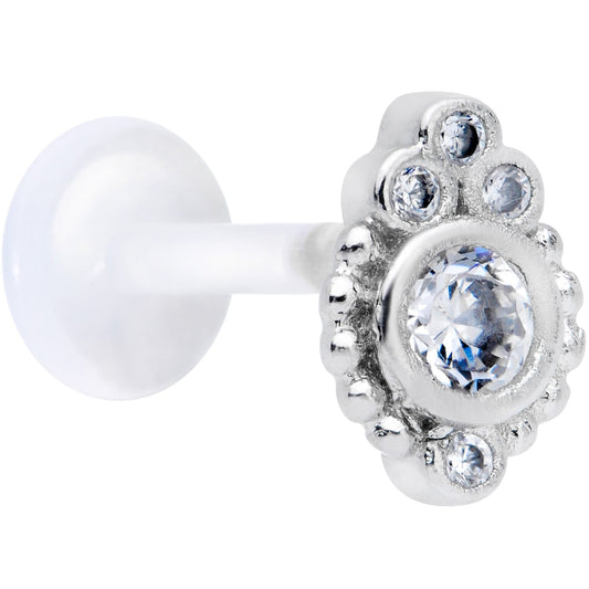 16G 5/16 Clear Gem Flexible Bioplast Teardrop Labret Monroe Tragus