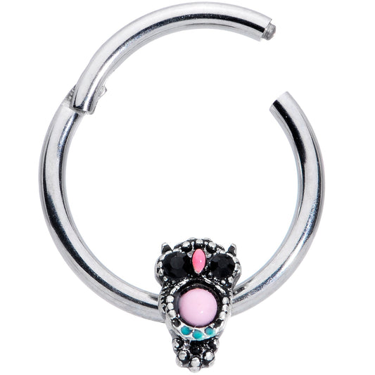 16G 3/8 Black Gem Pink Orb Owl Septum Ring
