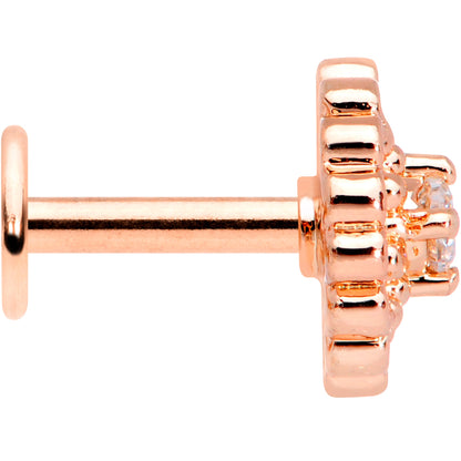 16G 1/4 Clear CZ Rose Gold Tone Hearts Labret Monroe Tragus