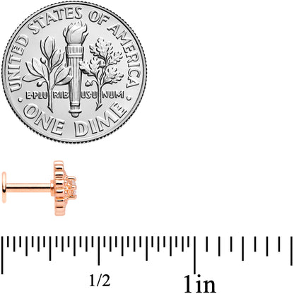 16G 1/4 Clear CZ Rose Gold Tone Hearts Labret Monroe Tragus