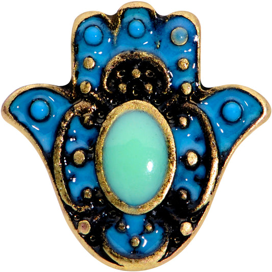 16G 5/16 Gold Tone Aqua Ornate Hamsa Hand Labret Monroe Tragus