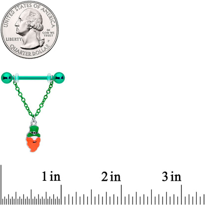 14G 11/16 Leprechaun St Patricks Day Chain Dangle Nipple Ring Set