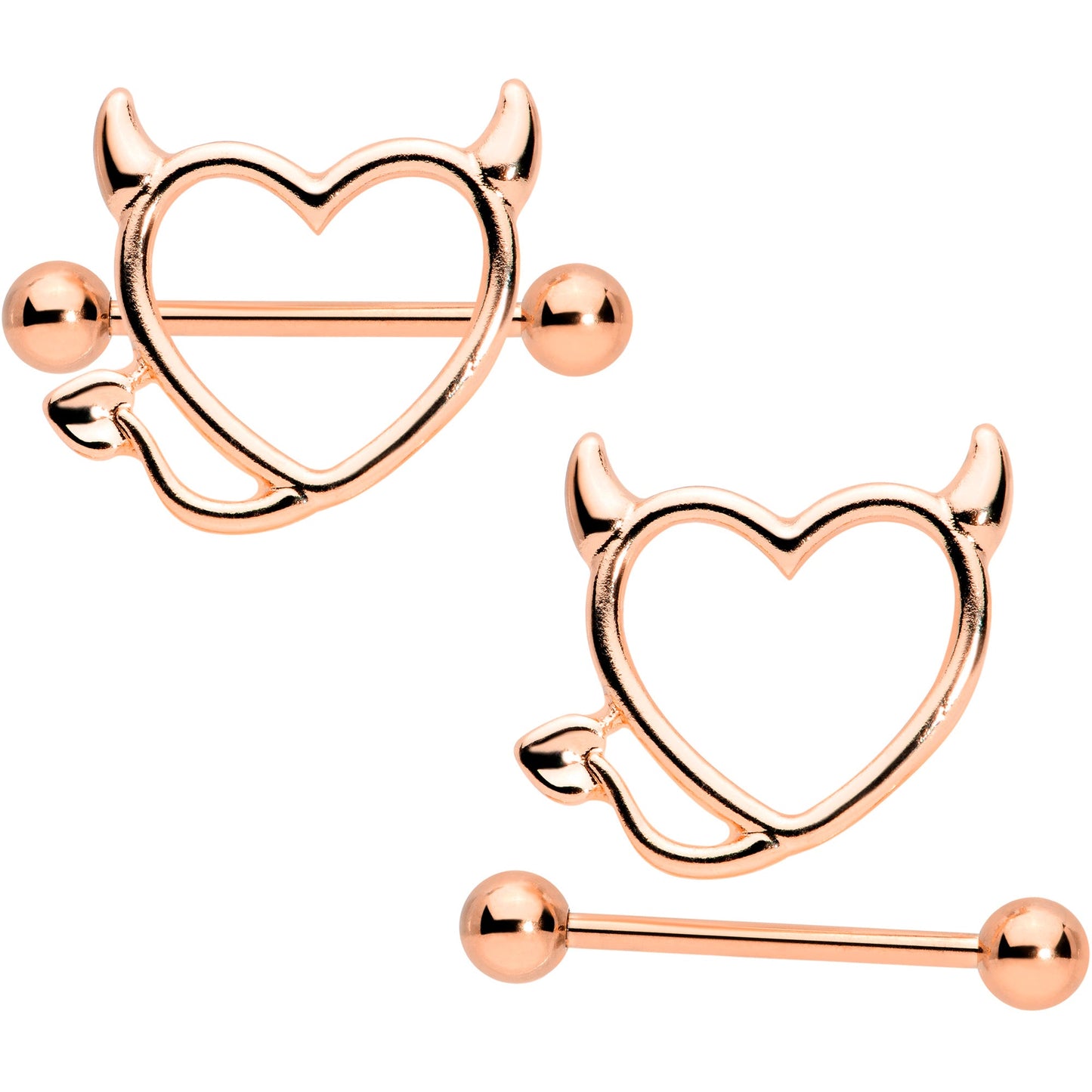 14G 5/8 Rose Gold Tone Devil Heart Valentine Nipple Shield Set