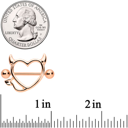 14G 5/8 Rose Gold Tone Devil Heart Valentine Nipple Shield Set
