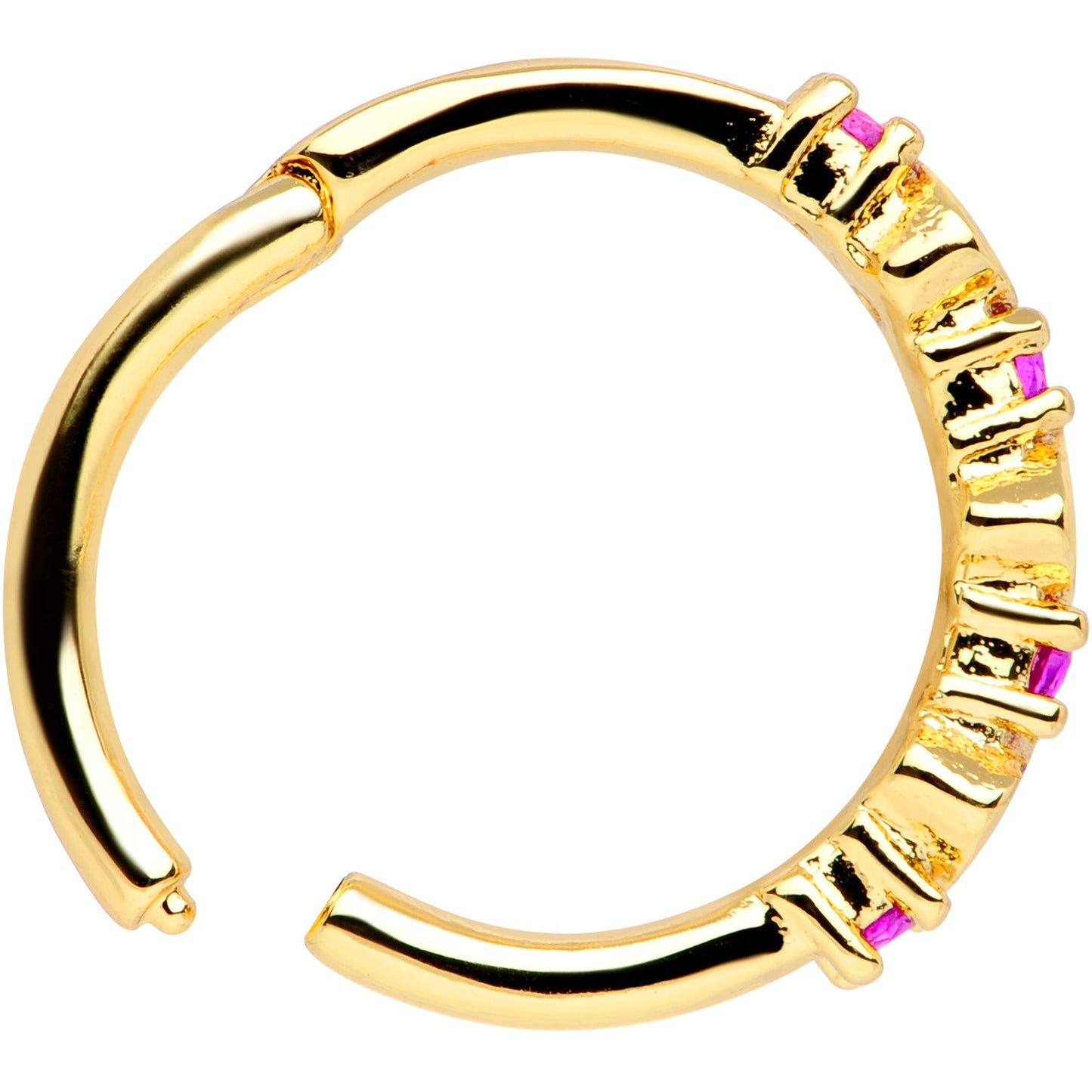 16G 3/8 Clear Red CZ Gem Gold Tone Hearts Hinged Segment Ring