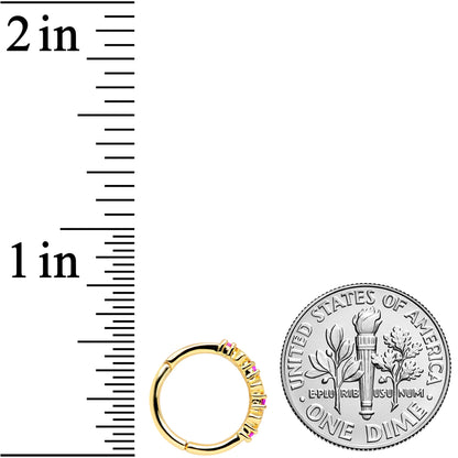 16G 3/8 Clear Red CZ Gem Gold Tone Hearts Hinged Segment Ring