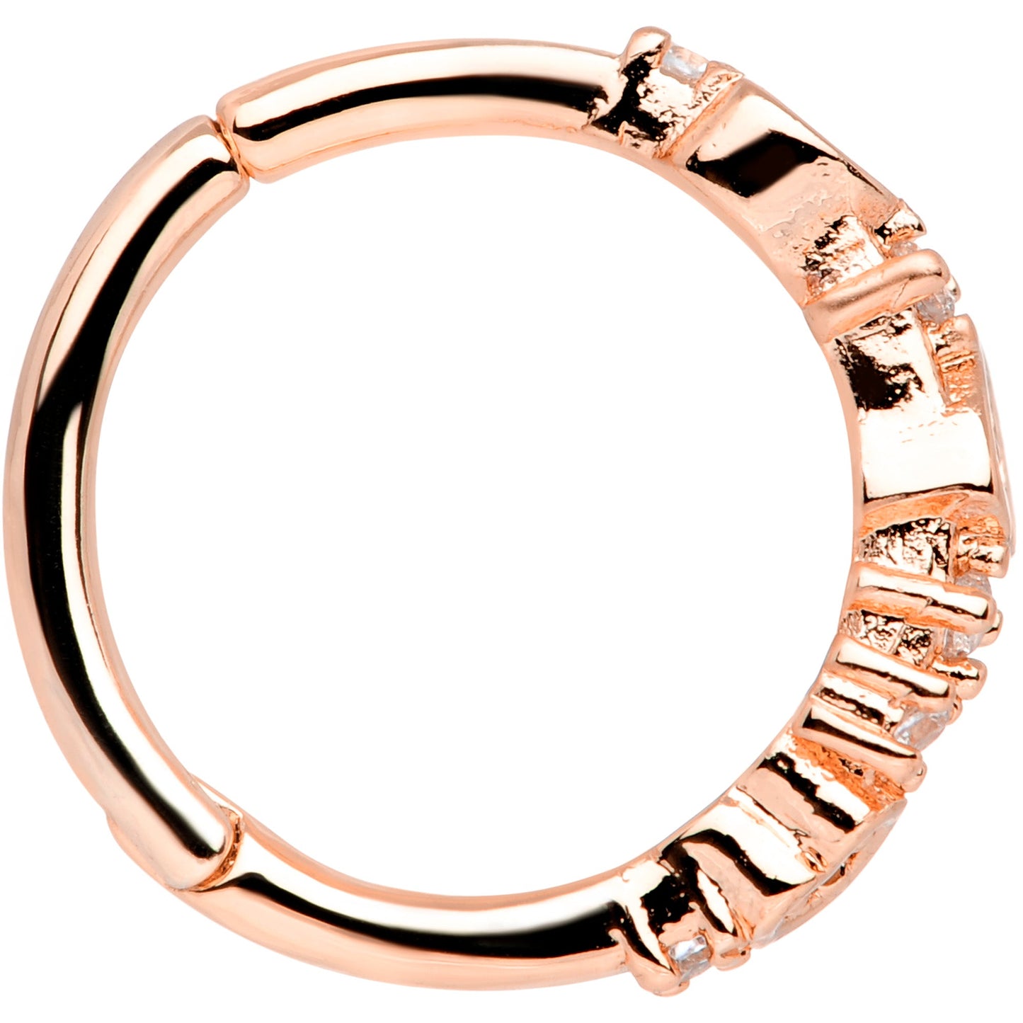 16G 3/8 Clear CZ Gem Rose Gold Tone Tears Hearts Hinged Segment Ring