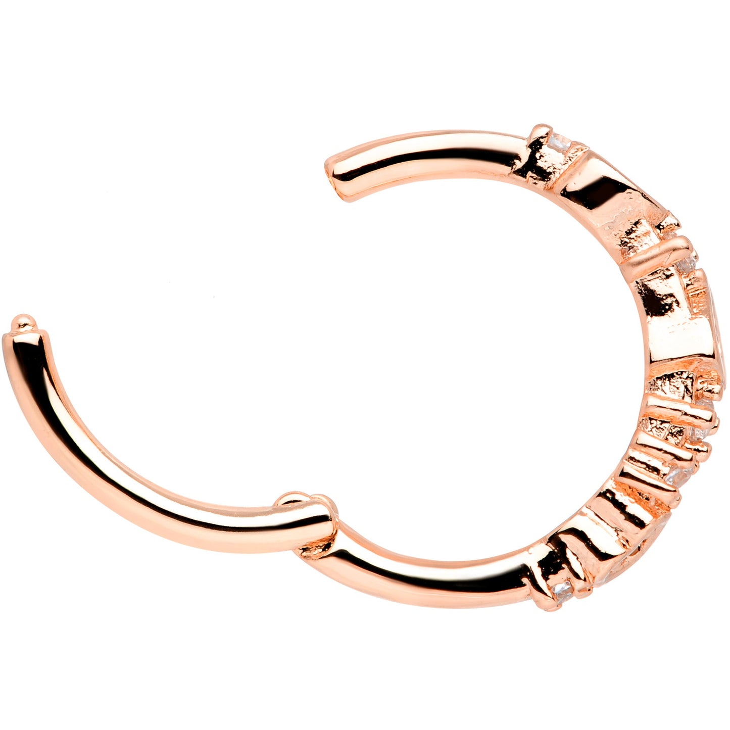 16G 3/8 Clear CZ Gem Rose Gold Tone Tears Hearts Hinged Segment Ring