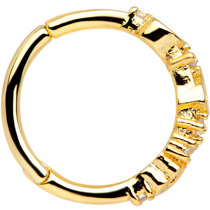 16G 3/8 Clear CZ Gem Gold Tone Tears Hearts Hinged Segment Ring