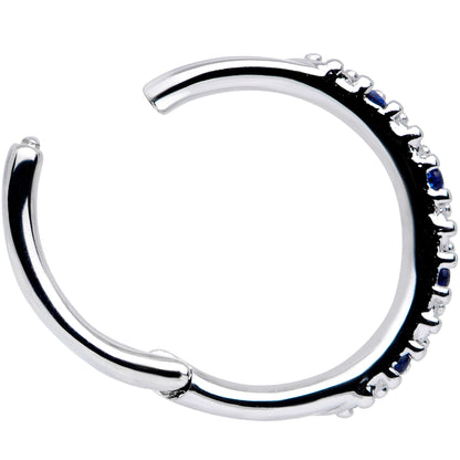16G 3/8 Blue CZ Gem Zig Zag Hinged Segment Ring