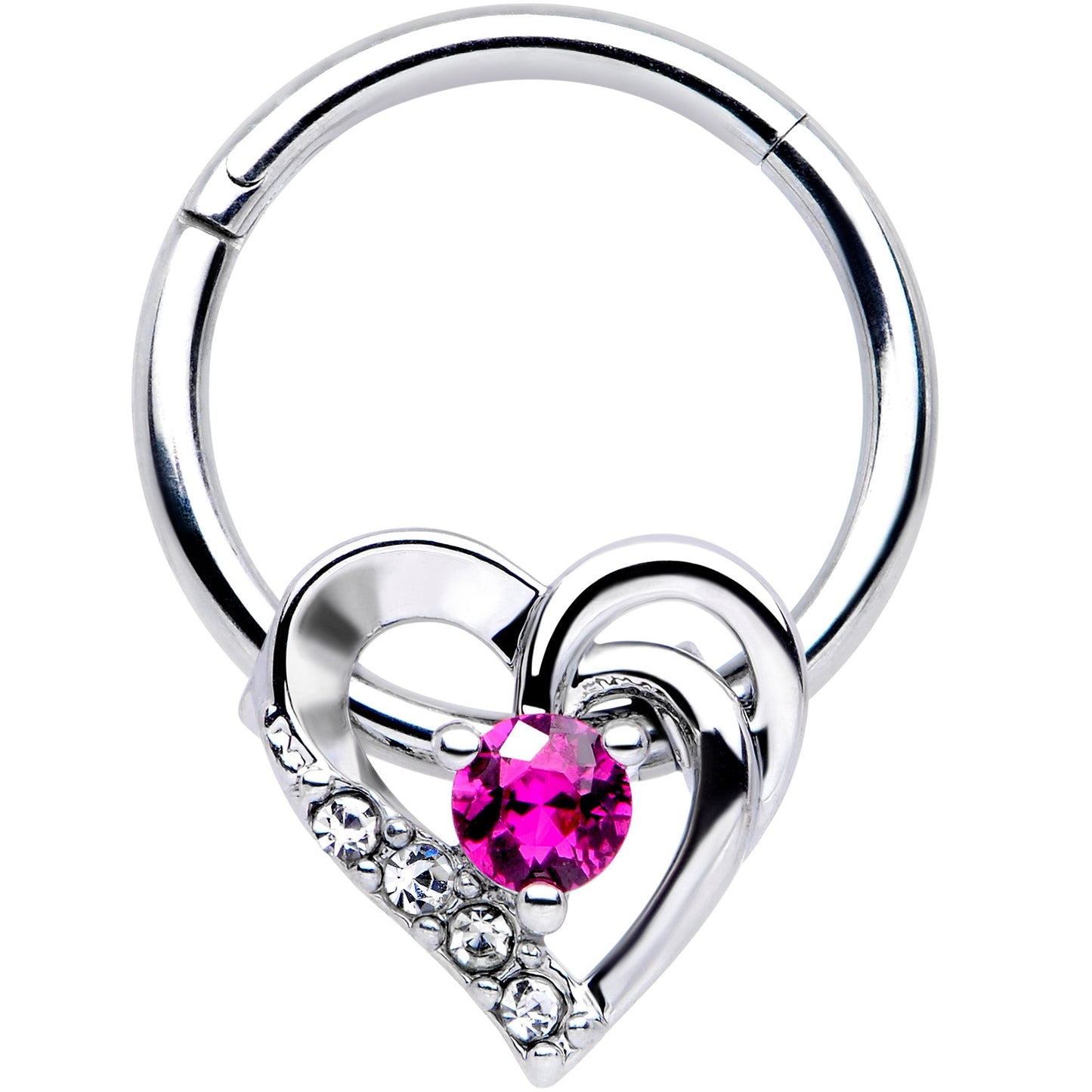 16G 3/8 Clear Pink Gem Swirling Heart Valentines Day Septum Ring