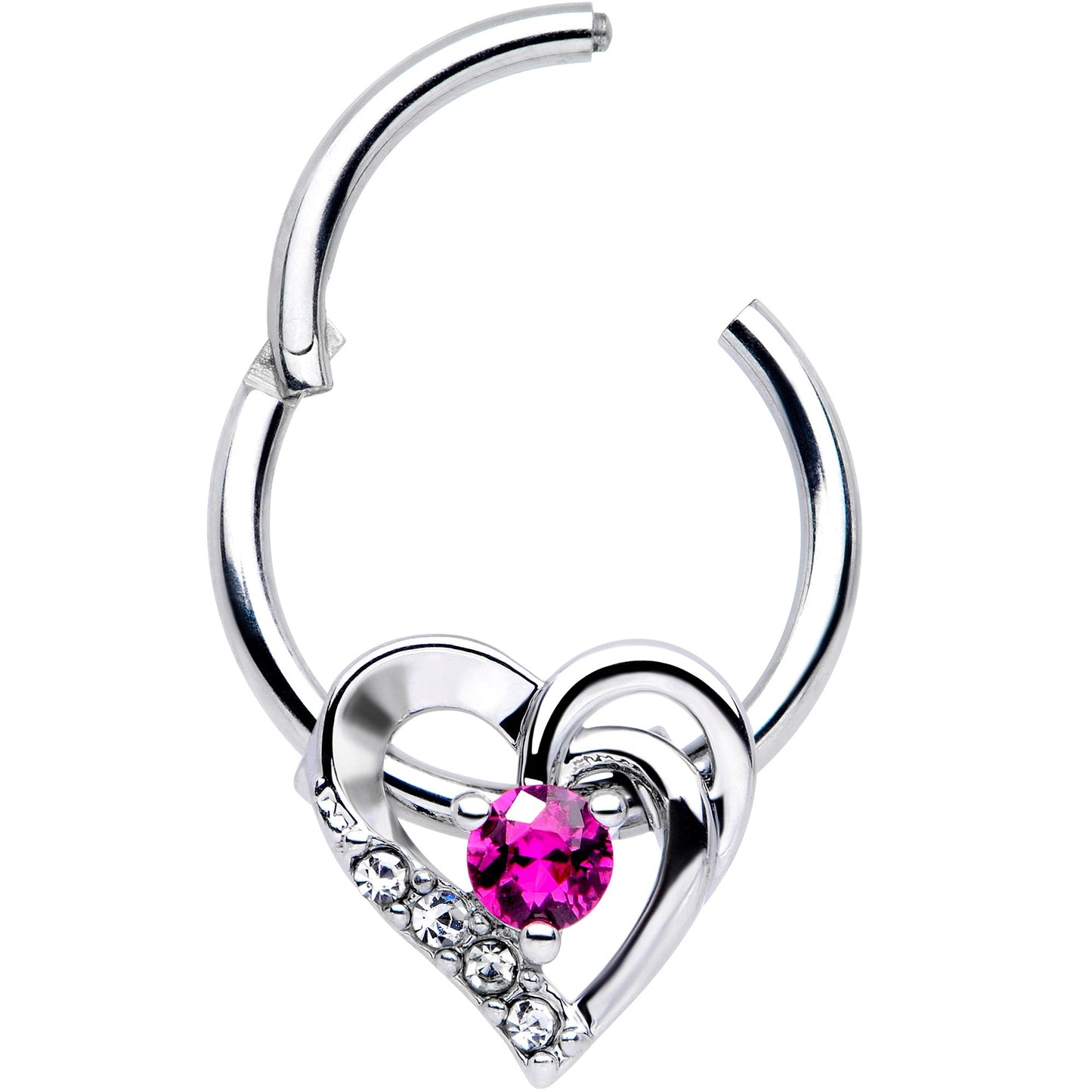 16G 3/8 Clear Pink Gem Swirling Heart Valentines Day Septum Ring