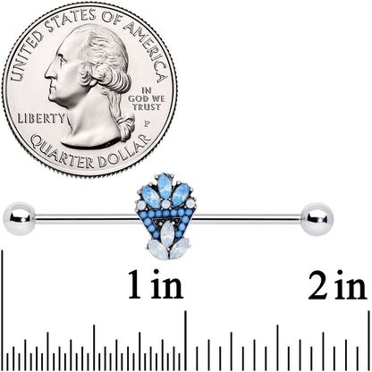 14G Blue White Faux Opal Ornate Industrial Barbell 38mm