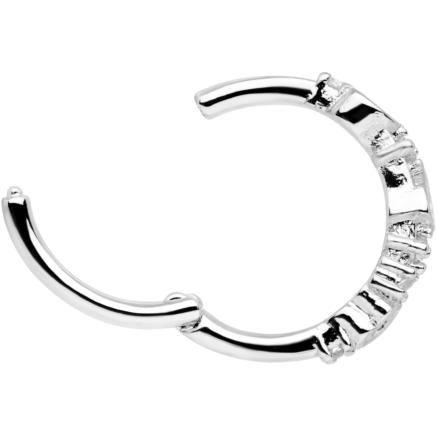 16G 3/8 Clear CZ Gem Tears Hearts Hinged Segment Ring