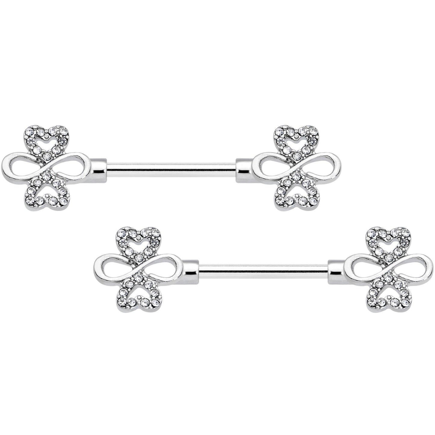 14G 9/16 Clear Gem Heart Shamrock Barbell Nipple Ring Set