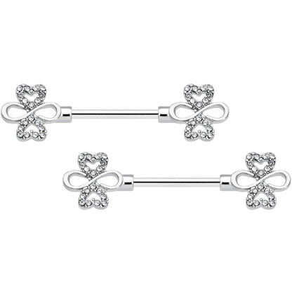 14G 9/16 Clear Gem Heart Shamrock Barbell Nipple Ring Set