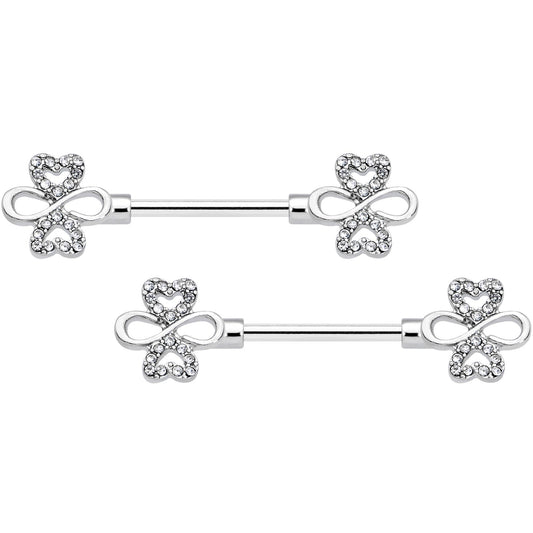 14G 9/16 Clear Gem Heart Shamrock Barbell Nipple Ring Set