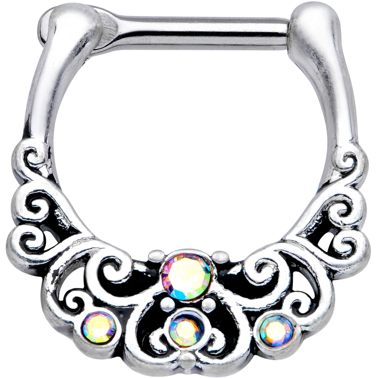 16G 3/8 Aurora Gem Scrolling Hearts Cartilage Clicker