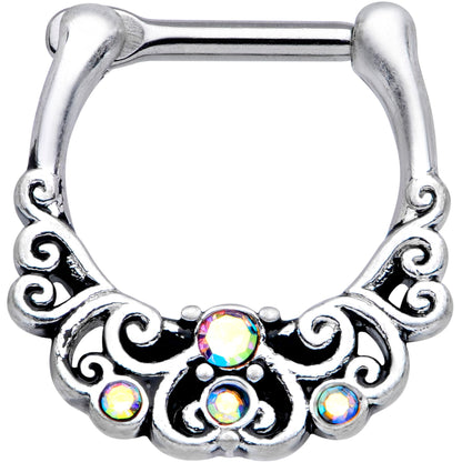 16G 3/8 Aurora Gem Scrolling Hearts Cartilage Clicker