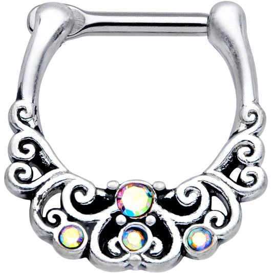 16G 3/8 Aurora Gem Scrolling Hearts Cartilage Clicker