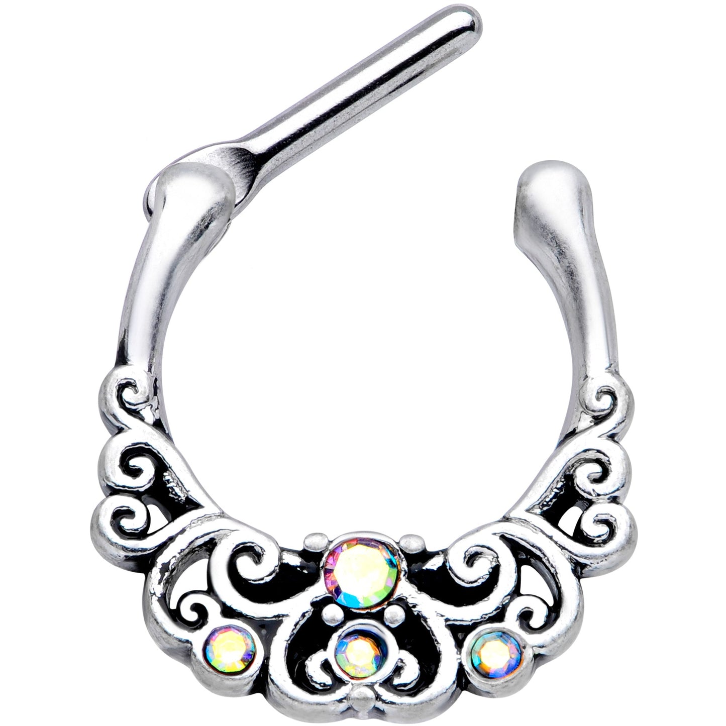 16G 3/8 Aurora Gem Scrolling Hearts Cartilage Clicker