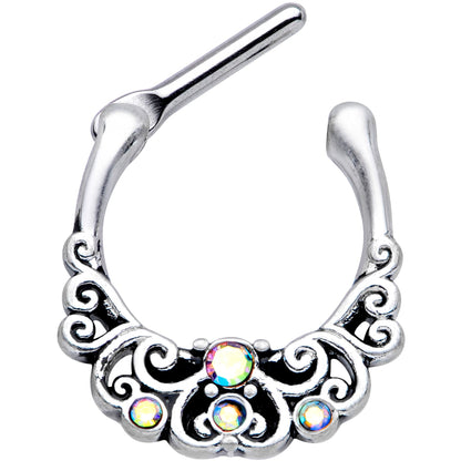 16G 3/8 Aurora Gem Scrolling Hearts Cartilage Clicker