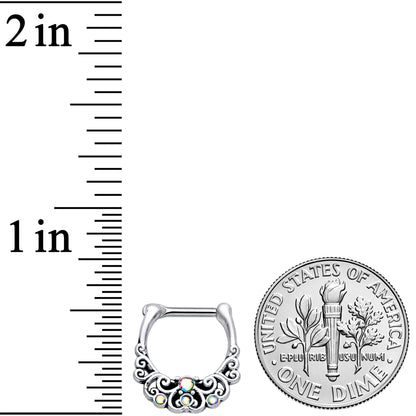 16G 3/8 Aurora Gem Scrolling Hearts Cartilage Clicker